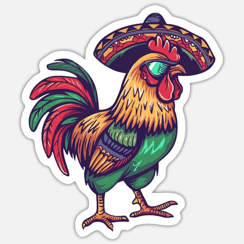 Rooster Comic Funny Sombrero - Sticker size S (10 x 10 cm) - white matte