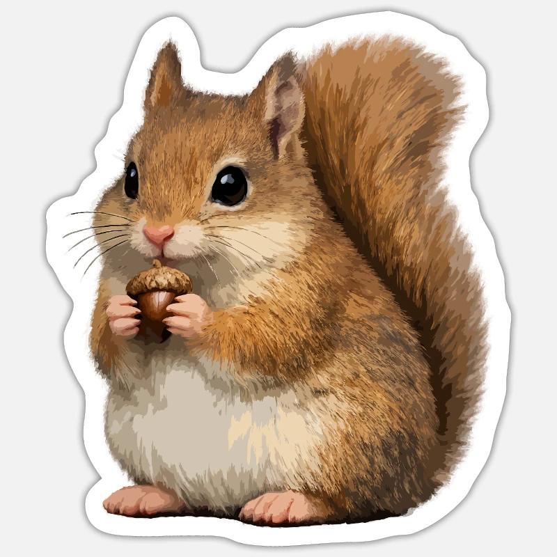 Eichhörnchen mit Eichel - Sticker Größe S (10 x 10 cm) - Mattweiß