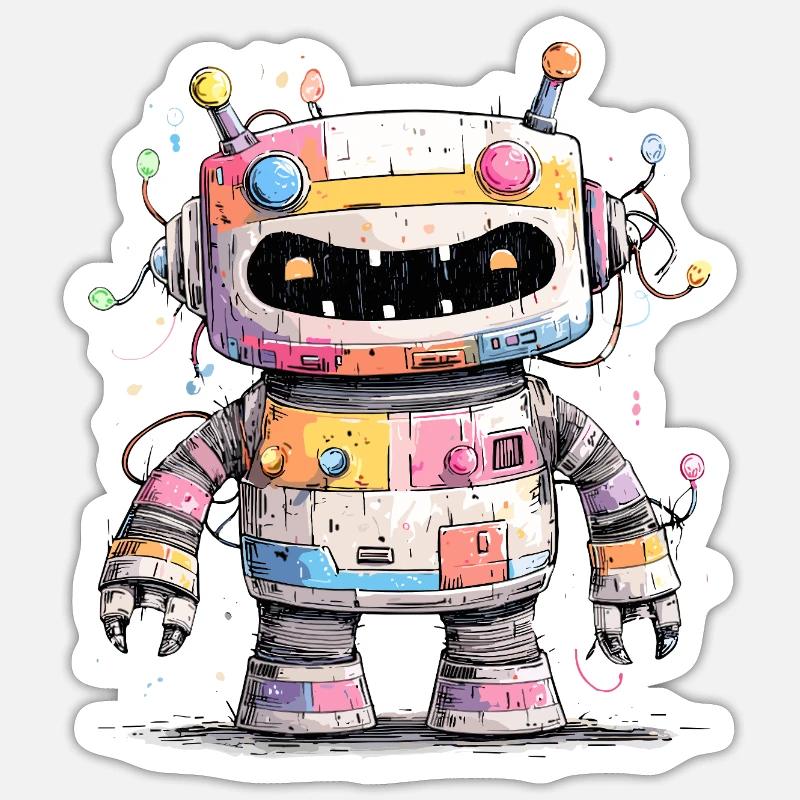 Bunter Roboter mit Farbspritzern - Sticker Größe S (10 x 10 cm) - Mattweiß