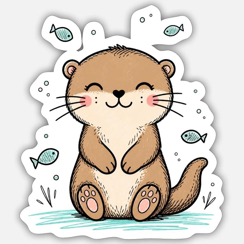 Fröhlicher Doodle-Otter - Sticker Größe S (10 x 10 cm) - Mattweiß