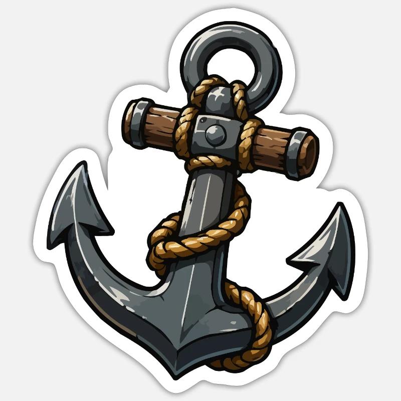 Anker mit Seil Cartoon-Design - Sticker Größe S (10 x 10 cm) - Mattweiß