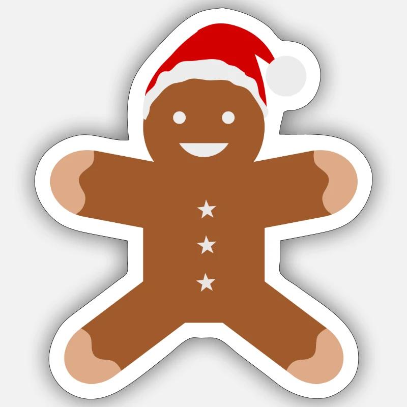 Lebkuchenmann mit Santa-Hut - Sticker Größe S (10 x 10 cm) - Mattweiß