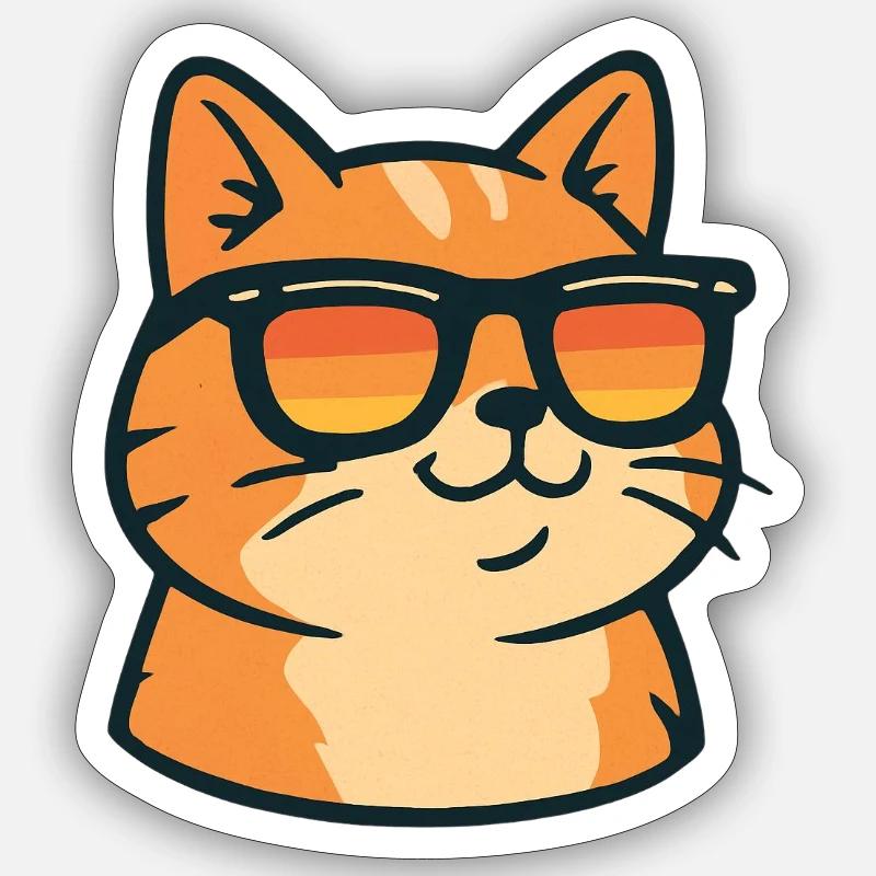 Katze mit Retro-Sonnenbrille - Sticker Größe S (10 x 10 cm) - Mattweiß
