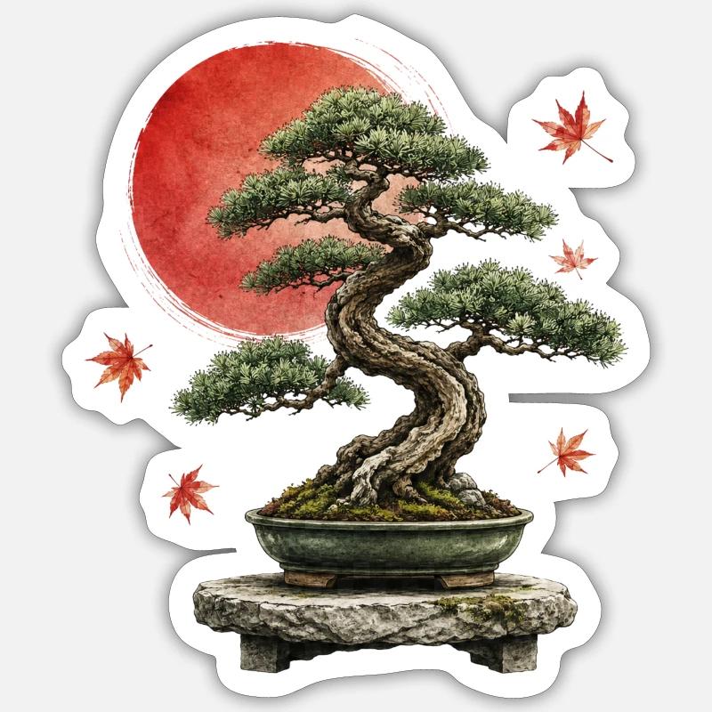 Bonsai Red Sun - Sticker size S (10 x 10 cm) - white matte