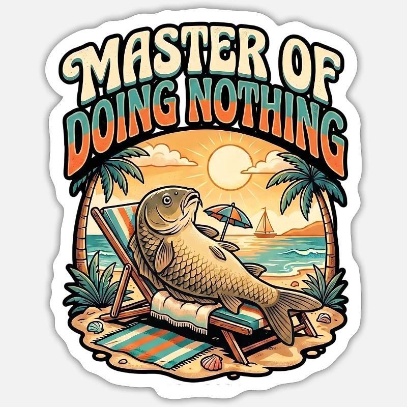Karpfen Angler - Sticker Größe S (10 x 10 cm) - Mattweiß