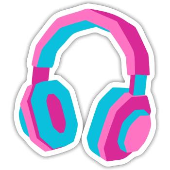 Kopfhörer 80er Retro Synthwave DJ Musik Gamer - Sticker Größe S (10 x 10 cm) - Mattweiß - Vorne