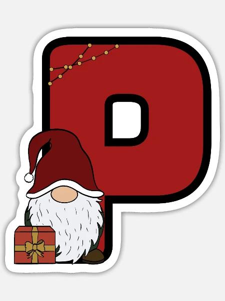 P mit Santa: Festlicher Weihnachtsgruß - Sticker Größe S (10 x 10 cm) - Mattweiß