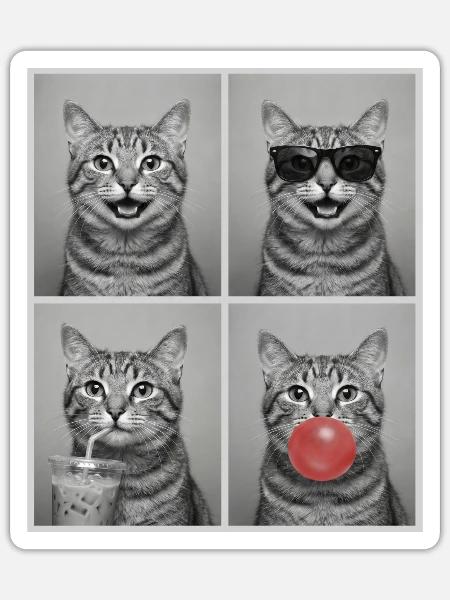 Katzen Graue Tabby Katze - Sticker Größe S (10 x 10 cm) - Mattweiß