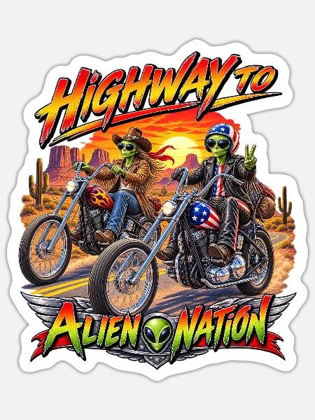 Alien Nation Motorrad Riders - Sticker Größe S (10 x 10 cm) - Mattweiß