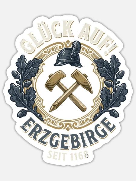 Glück Auf Erzgebirge Bergbau Bergmann Vintage - Sticker Größe S (10 x 10 cm) - Mattweiß