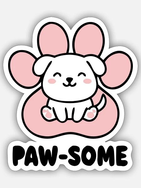 Pawsome Welpe Logo - Sticker Größe S (10 x 10 cm) - Mattweiß