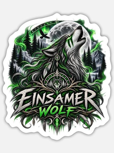 Einsamer Wolf im Grünen Mondlicht - Sticker Größe S (10 x 10 cm) - Mattweiß