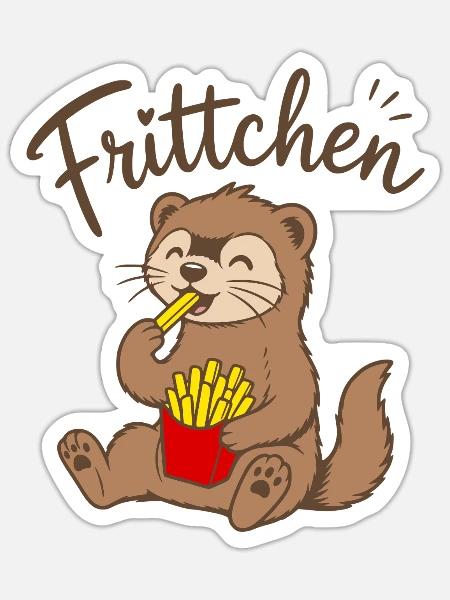 Frettchen Frittchen Fritten Pommes Frites essen - Sticker Größe S (10 x 10 cm) - Mattweiß