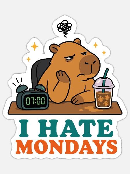 I Hate Mondays – Müdes Capybara - Sticker Größe S (10 x 10 cm) - Mattweiß