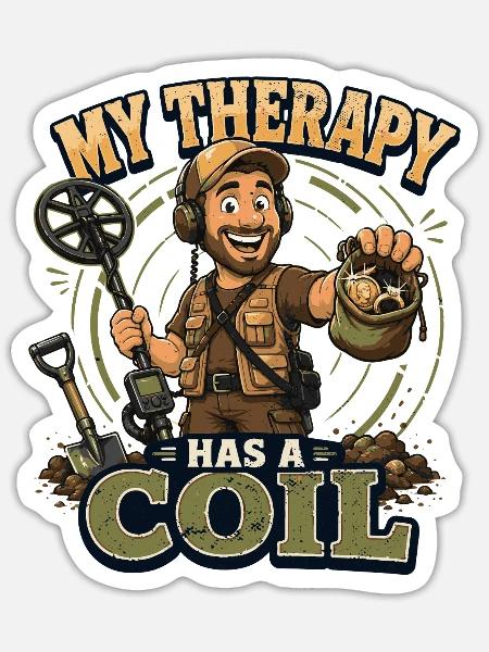 Sondengänger Sondler sondeln THERAPY-HAS-COIL - Sticker Größe S (10 x 10 cm) - Mattweiß