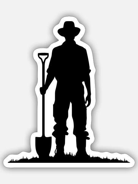 Bauer mit Schaufel auf Wiese Silhouette - Sticker Größe S (10 x 10 cm) - Mattweiß