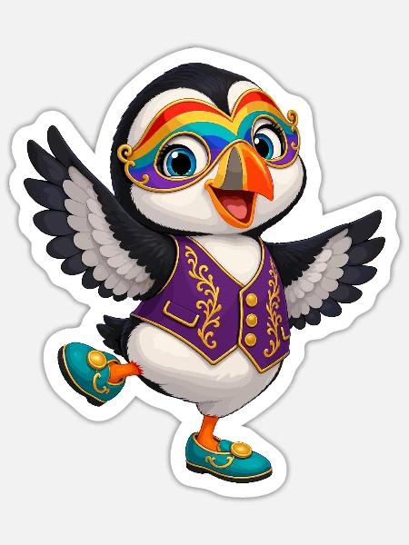 Karnevals-Pinguin im Lila-Weste - Sticker Größe S (10 x 10 cm) - Mattweiß