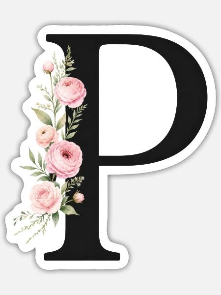 P Buchstabe Monogram Floral - Sticker Größe S (10 x 10 cm) - Mattweiß