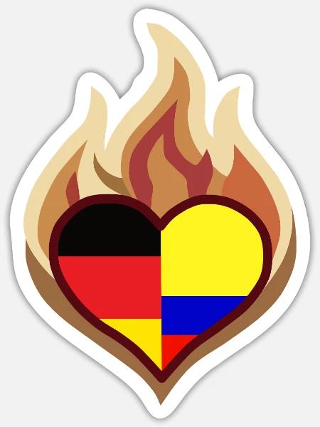 Herzflamme Deutschland Kolumbien - Sticker Größe S (10 x 10 cm) - Mattweiß