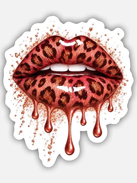 Leopard Lippen Tropfen-Edition - Sticker Größe S (10 x 10 cm) - Mattweiß