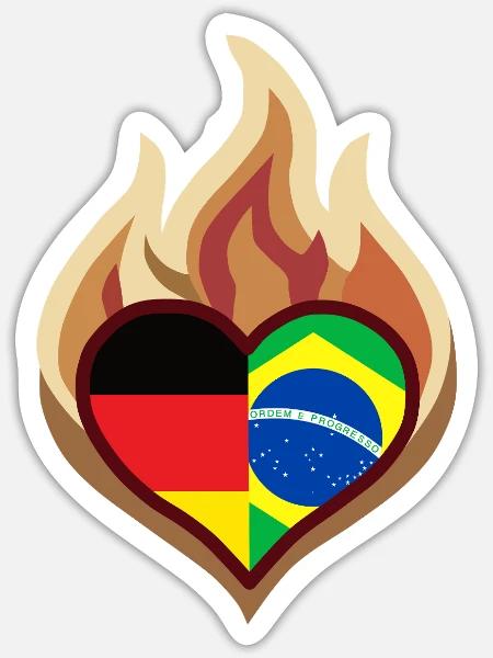 Flammenherz Deutschland Brasilien - Sticker Größe S (10 x 10 cm) - Mattweiß