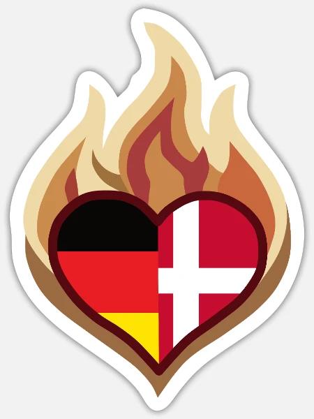 Flammendes Herz Deutschland-Dänemark - Sticker Größe S (10 x 10 cm) - Mattweiß