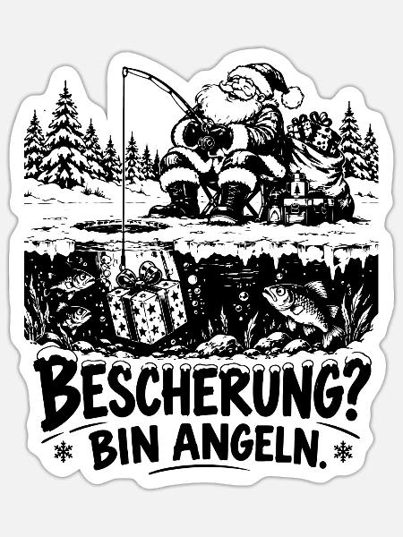 Lustiges Weihnachtsgeschenk für Angler - Sticker Größe S (10 x 10 cm) - Mattweiß
