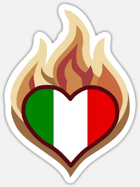 Flammenherz Italienflagge - Sticker Größe S (10 x 10 cm) - Mattweiß