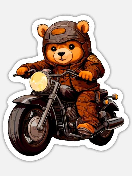Motorrad Bären Teddy - Sticker Größe S (10 x 10 cm) - Mattweiß