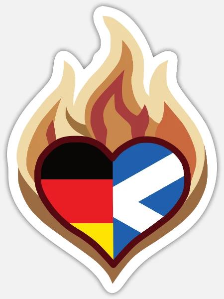 Flammenherz Deutsch-Schottische Leidenschaft - Sticker Größe S (10 x 10 cm) - Mattweiß