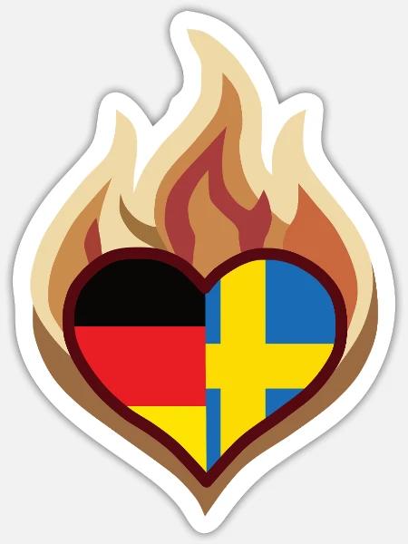 Germany Sweden Flag Heart on Fire - Sticker Größe S (10 x 10 cm) - Mattweiß