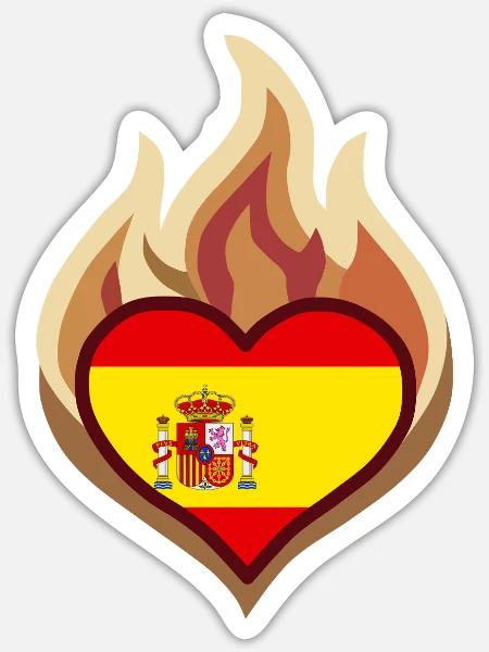 Spain Heart on Fire - Sticker Größe S (10 x 10 cm) - Mattweiß