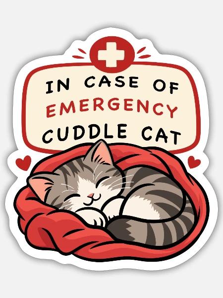 Notfall-Kuschelkatze - Sticker Größe S (10 x 10 cm) - Mattweiß