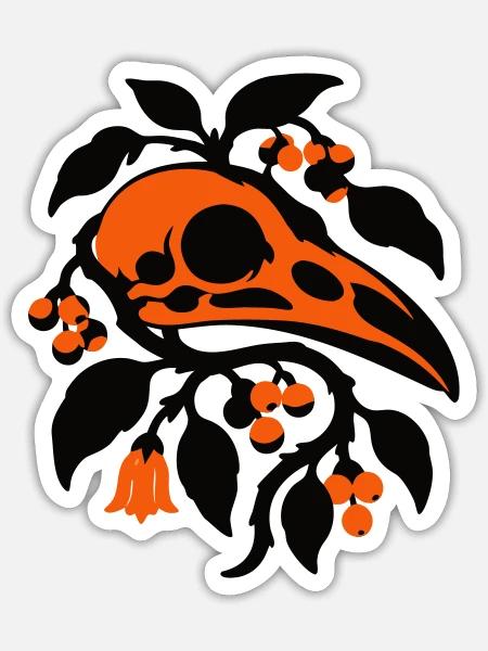 Rabenschaedel Ranken Grafik - Sticker Größe S (10 x 10 cm) - Mattweiß