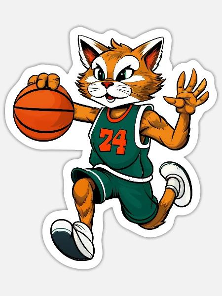 Katzen Basketball - Sticker Größe S (10 x 10 cm) - Mattweiß