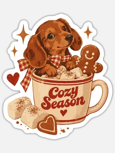 Cozy Season Dachshund - Sticker Größe S (10 x 10 cm) - Mattweiß