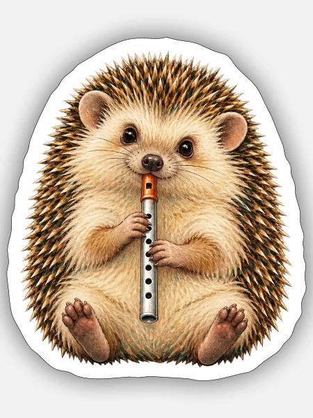 Igel spielt eine Tin Whistle - Sticker Größe S (10 x 10 cm) - Mattweiß
