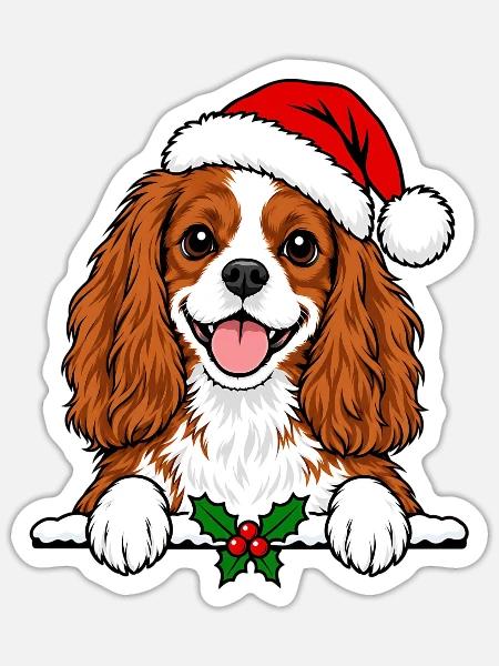 Weihnachten Cavalier King Charles Spaniel - Sticker Größe S (10 x 10 cm) - Mattweiß