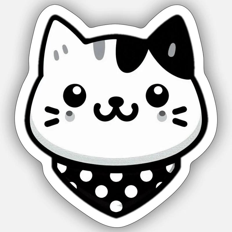 Tête de chat Kawaii - Sticker taille S (10 x 10 cm) - blanc mat