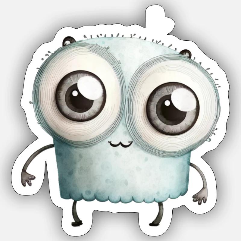 Putziges Monster Aquarell - Sticker Größe S (10 x 10 cm) - Mattweiß