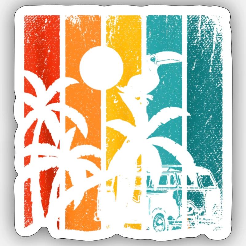 Retro Palm Trees Beach Été - Sticker taille S (10 x 10 cm) - blanc mat