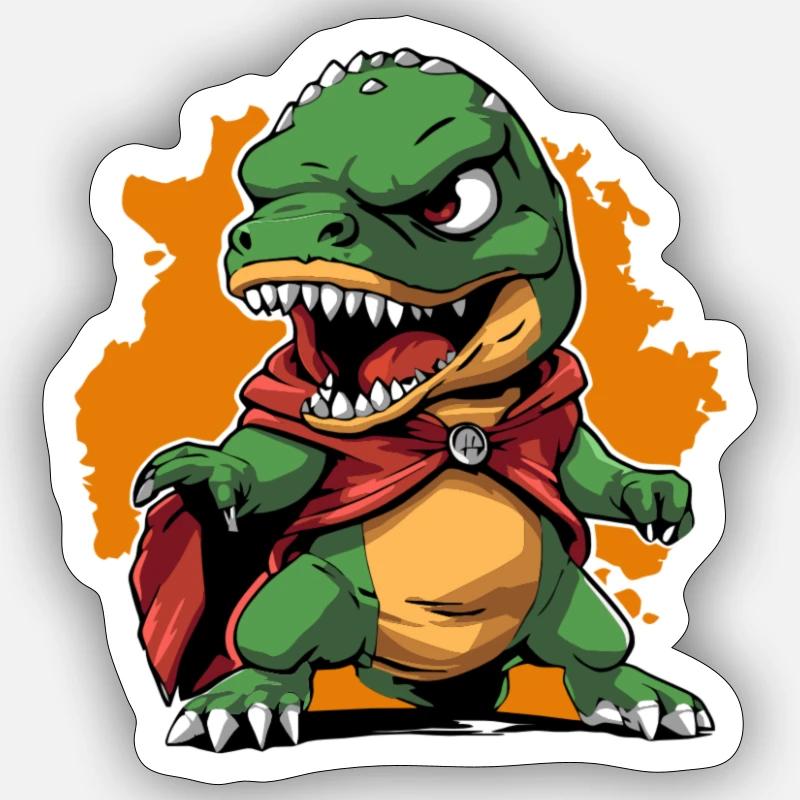 Superheld T-Rex Illustration & Dino Action Grafik Sticker Größe S (10 x 10 cm)
