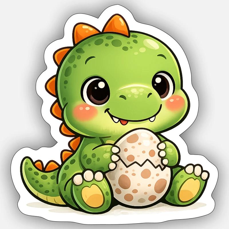 Dino avec œuf - Sticker taille S (10 x 10 cm) - blanc mat