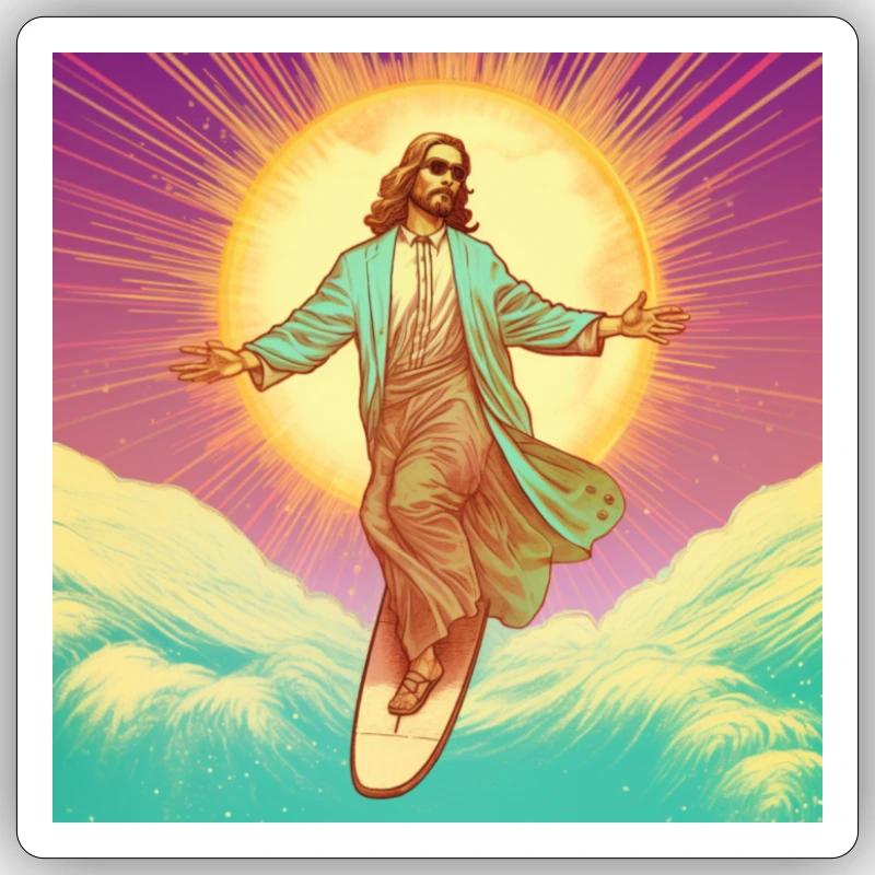 Surfing Jesus - Sticker Größe S (10 x 10 cm) - Mattweiß
