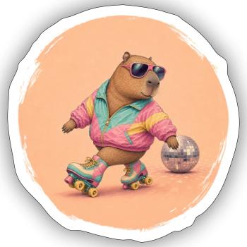 Capybara_Disco_Roller_Skates - Sticker size S (10 x 10 cm) - white matte - Front