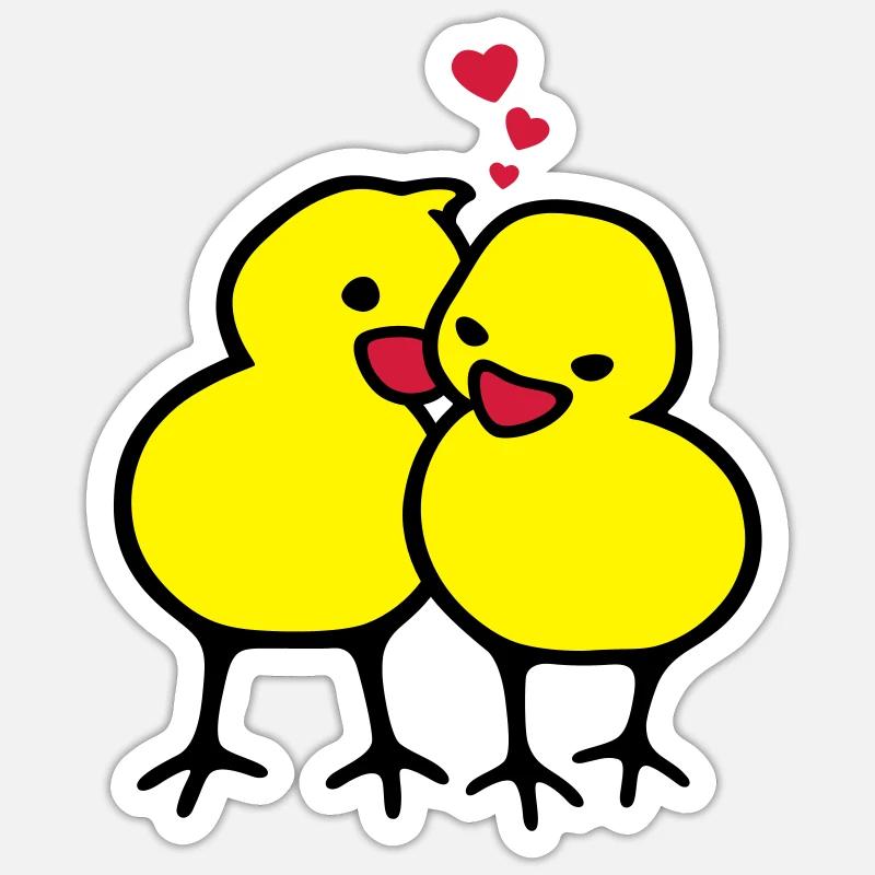 chicks in love (c) - Sticker taille S (10 x 10 cm) - blanc mat