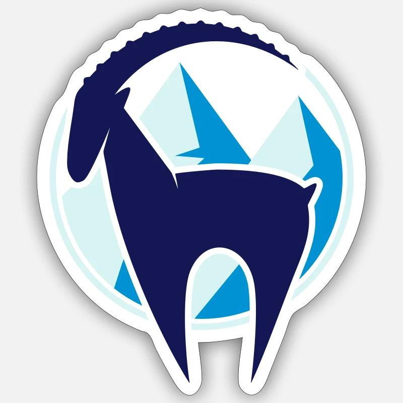 Steinbock und Gebirge Button - Sticker Größe S (10 x 10 cm) - Mattweiß