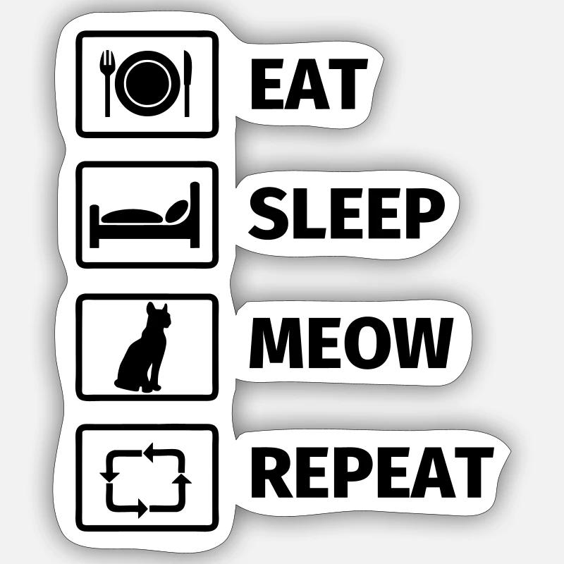 EAT SLEEP MEOW REPEAT - Sticker taille S (10 x 10 cm) - blanc mat