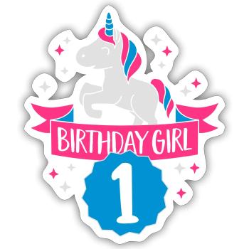 Birthday Girl - one Years old - Sticker taille S (10 x 10 cm) - blanc mat - Devant