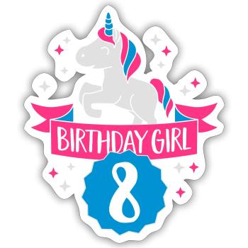 Birthday Girl - eight Years old - Sticker taille S (10 x 10 cm) - blanc mat - Devant